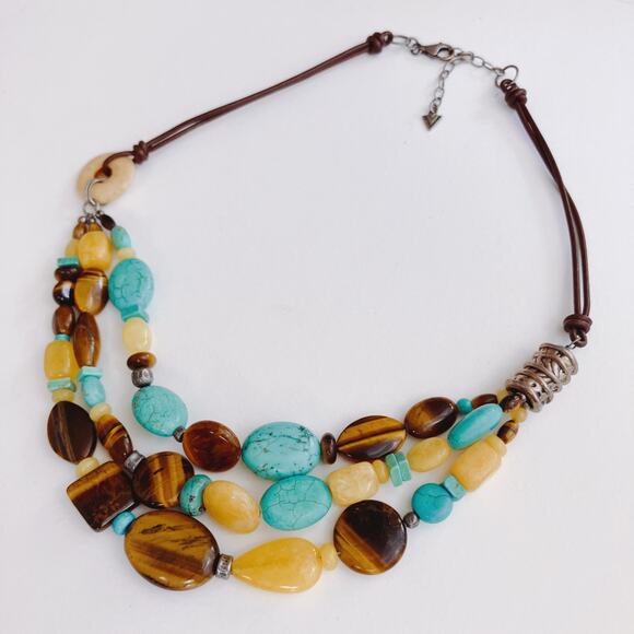 Silpada N1858 Turquoise Tiger Eye Leather Necklace, Southwest Sterling Silver - Picture 10 of 11